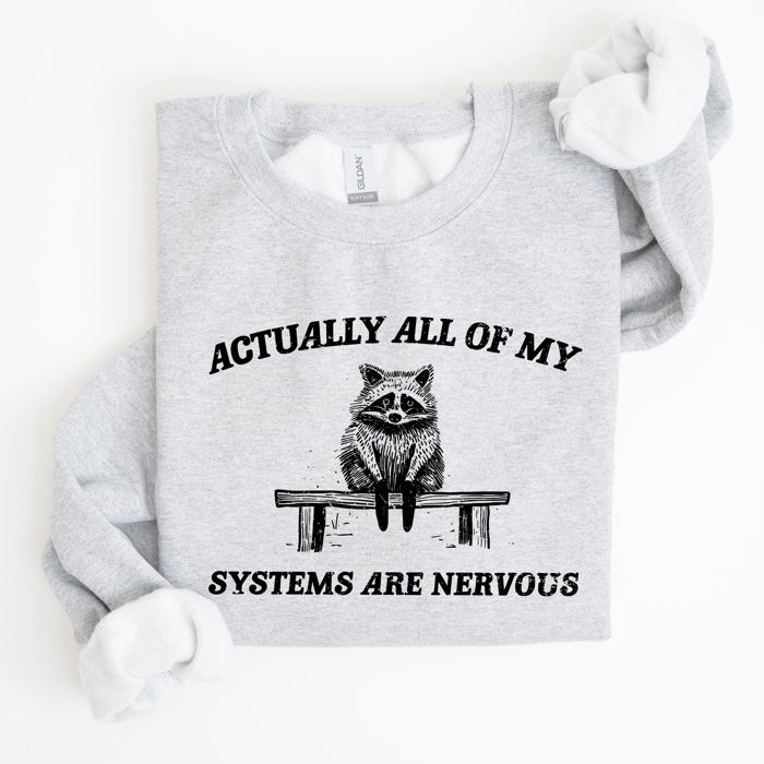 All Of My Systems Are Nervous Anxiety Raccoon Mental Health Expression Sweatshirt