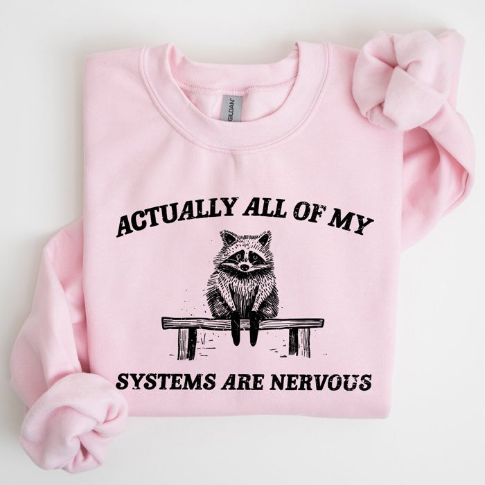 All Of My Systems Are Nervous Anxiety Raccoon Mental Health Expression Sweatshirt