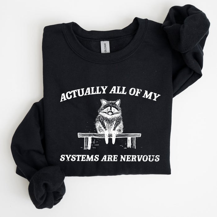 All Of My Systems Are Nervous Anxiety Raccoon Mental Health Expression Sweatshirt