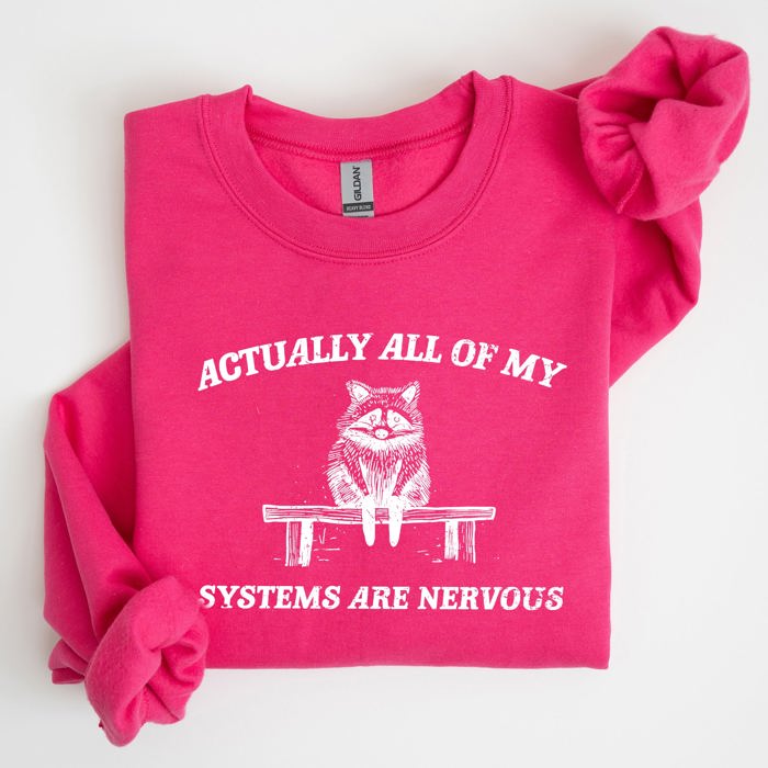 All Of My Systems Are Nervous Anxiety Raccoon Mental Health Expression Sweatshirt