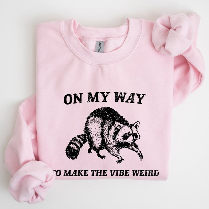 Weird Vibes Raccoon Meme Graphic Whimsical Pop Culture Humor Inspired Edition Sweatshirt