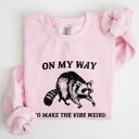 Small Light Pink Weird Vibes Raccoon Meme Graphic Whimsical Pop Culture Humor Inspired Edition Sweatshirt