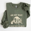 Small Military Green Weird Vibes Raccoon Meme Graphic Whimsical Pop Culture Humor Inspired Edition Sweatshirt