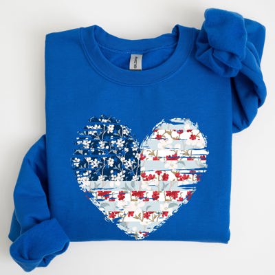 Floral Patriotic Heart Flag USA Stars Stripes Ethereal Garden Collection Sweatshirt