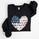 XXL Black Floral Patriotic Heart Flag USA Stars Stripes Ethereal Garden Collection Sweatshirt