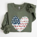 Small Military Green Floral Patriotic Heart Flag USA Stars Stripes Ethereal Garden Collection Sweatshirt