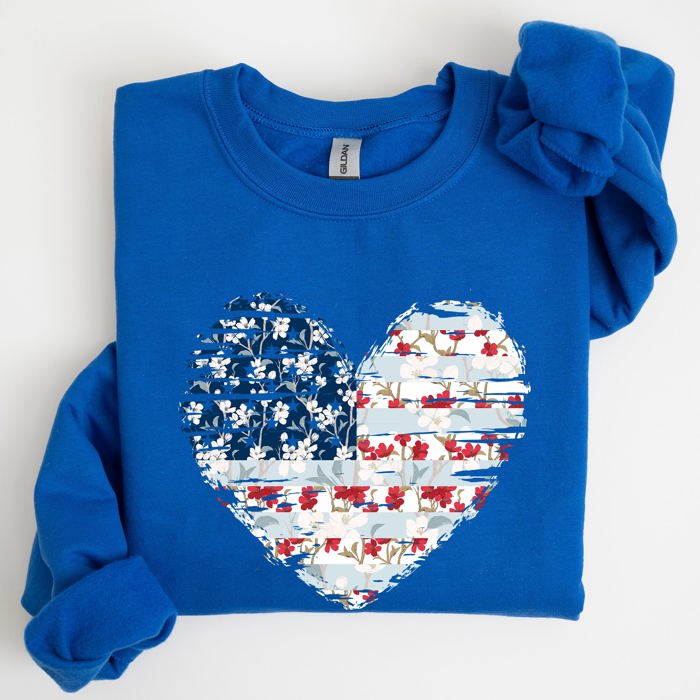 Floral Patriotic Heart Flag USA Stars Stripes Ethereal Garden Collection Sweatshirt