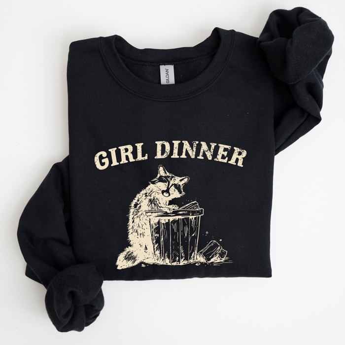 Girl Dinner Raccoon Meme Pop Culture Graphic Illustration In Internet Meme Style Sweatshirt
