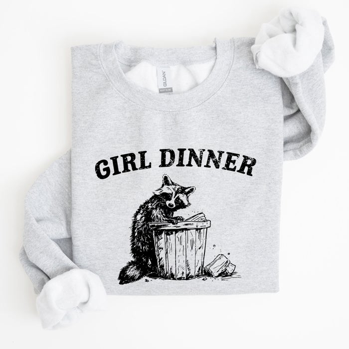 Girl Dinner Raccoon Meme Pop Culture Graphic Illustration In Internet Meme Style Sweatshirt