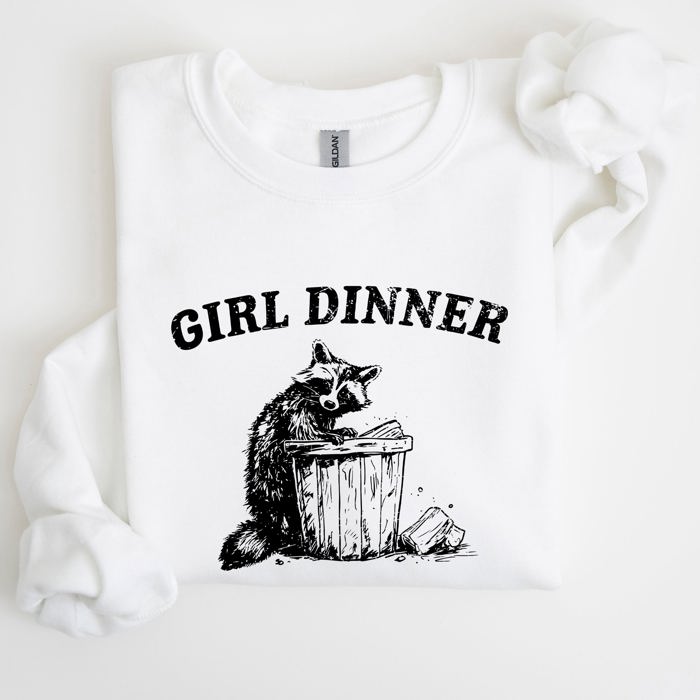 Girl Dinner Raccoon Meme Pop Culture Graphic Illustration In Internet Meme Style Sweatshirt