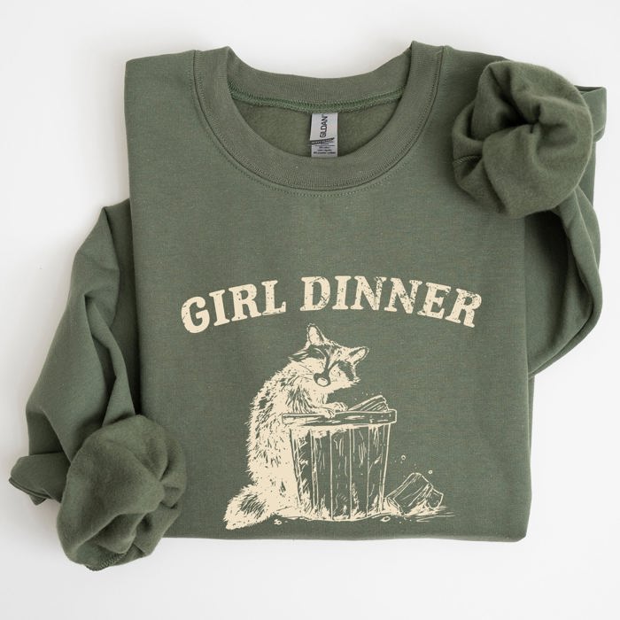 Girl Dinner Raccoon Meme Pop Culture Graphic Illustration In Internet Meme Style Sweatshirt
