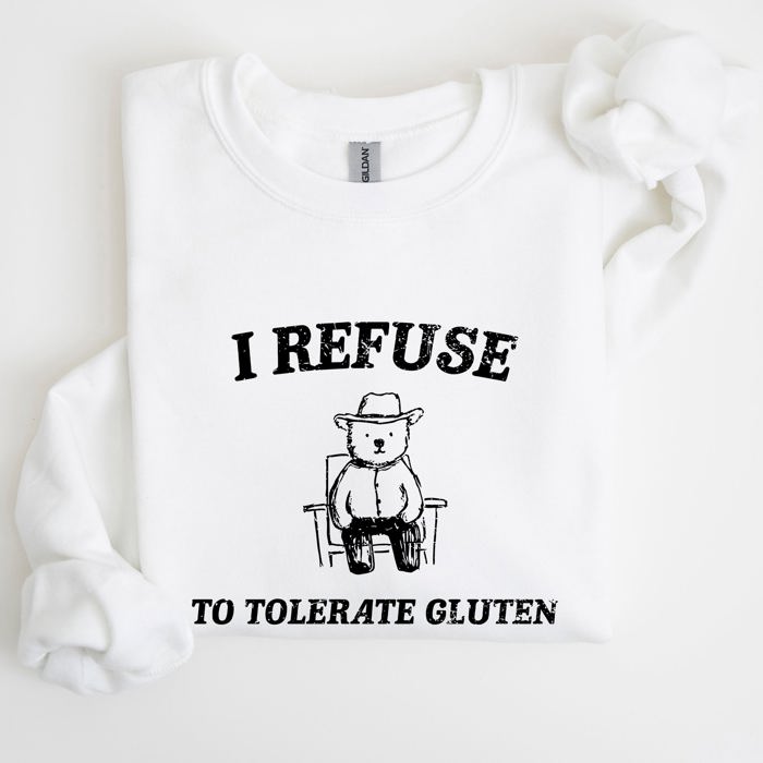 Gluten Bear Celiac Meme Humor Graphic Illustration Vintage Style Cozy Sweatshirt