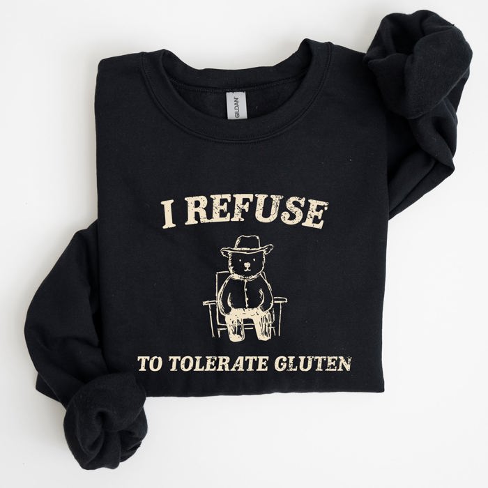 Gluten Bear Celiac Meme Humor Graphic Illustration Vintage Style Cozy Sweatshirt