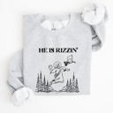 Medium Ash Light Gray He Is Rizzin Basketball Jesus Easter Humorous Hoop Faithful Inspirational Quote Sweatshirt