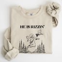 Small Sand He Is Rizzin Basketball Jesus Easter Humorous Hoop Faithful Inspirational Quote Sweatshirt