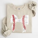 Small Sand Baseball Bow Mom Mother's Day Cozy Vintage Style Soft Brushed Fleece Premium Sweatshirt