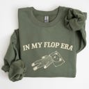 XL Military Green In My Flop Era Bear Meme Aesthetic Signature Edition Cozy Vintage Playful Premium Sweatshirt