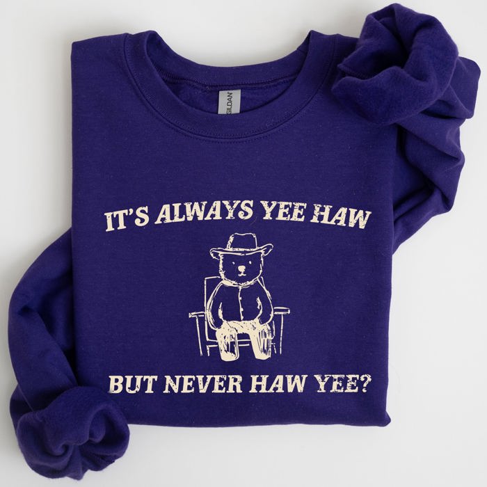 It's Always Yee Haw Bear Meme Aesthetic Funny Graphic Cozy Vintage Style Sweatshirt