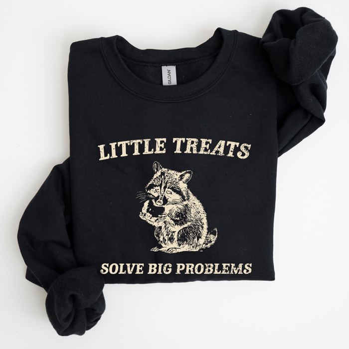 Little Treats Solve Big Problems Raccoon Meme Aesthetic Funny Edition Sweatshirt