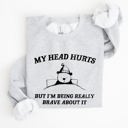 XXL Ash Light Gray My Head Hurts Bear Sick Meme Aesthetic Funny Graphic Premium Soft Cotton Sweatshirt