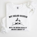 Small White My Head Hurts Bear Sick Meme Aesthetic Funny Graphic Premium Soft Cotton Sweatshirt