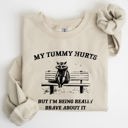 Medium Sand My Tummy Hurts Raccoon Meme Relatable Humor For Cozy Comfort All Day Laughs Sweatshirt