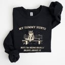 XL Black My Tummy Hurts Raccoon Meme Relatable Humor For Cozy Comfort All Day Laughs Sweatshirt