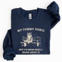 XXXL Navy My Tummy Hurts Raccoon Meme Relatable Humor For Cozy Comfort All Day Laughs Sweatshirt