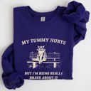 Small Purple My Tummy Hurts Raccoon Meme Relatable Humor For Cozy Comfort All Day Laughs Sweatshirt