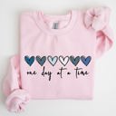 Small Light Pink One Day At A Time Mental Health Wellness Hearts Supportive Wellbeing Message Sweatshirt
