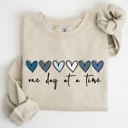 Medium Sand One Day At A Time Mental Health Wellness Hearts Supportive Wellbeing Message Sweatshirt