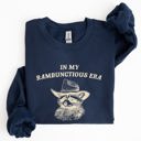 Large Navy Rambunctious Era Raccoon Meme Aesthetic Funny Pop Culture Icon Cozy Fleece Edition Sweatshirt