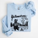 Medium Light Blue Retro Yellowstone National Park Bear Chipmunk Nature Landscape Illustration Sweatshirt