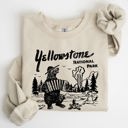 Medium Sand Retro Yellowstone National Park Bear Chipmunk Nature Landscape Illustration Sweatshirt