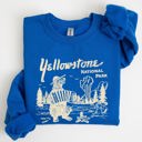 XXXL Royal Blue Retro Yellowstone National Park Bear Chipmunk Nature Landscape Illustration Sweatshirt
