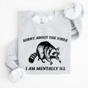 XXXL Ash Light Gray Sorry About The Vibes Mentally Ill Raccoon Meme Aesthetic Funny Edition Sweatshirt