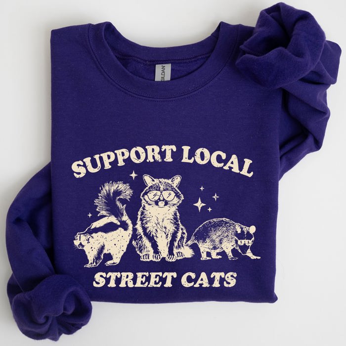 Support Local Street Cats Raccoon Skunk Possum Meme Sweatshirt For Animal Lovers