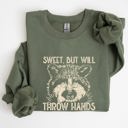  Sweet But Will Throw Hands Raccoon Illustration Expression Of Attitude And Sass Graphic Sweatshirt