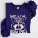 XL Purple Sweet But Will Throw Hands Raccoon Illustration Expression Of Attitude And Sass Graphic Sweatshirt