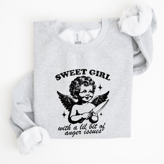 Sweet Girl Anger Issues Cupid Angel Meme Aesthetic Funny Graphic Deluxe Edition Sweatshirt
