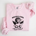 Medium Light Pink Sweet Girl Anger Issues Cupid Angel Meme Aesthetic Funny Graphic Deluxe Edition Sweatshirt