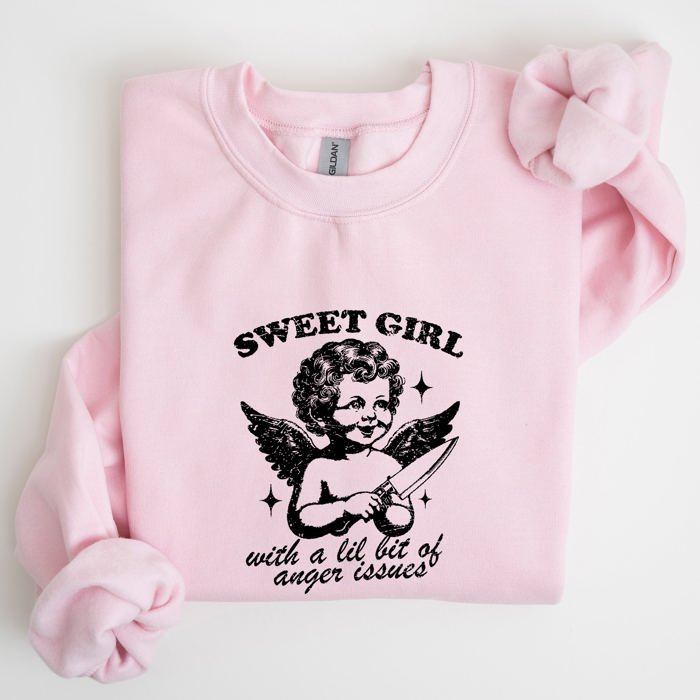 Sweet Girl Anger Issues Cupid Angel Meme Aesthetic Funny Graphic Deluxe Edition Sweatshirt