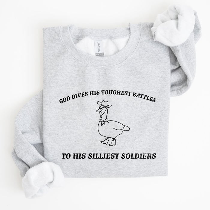 Toughest Battles Silliest Soldier Goose Meme Aesthetic Humor Premium Cotton Sweatshirt