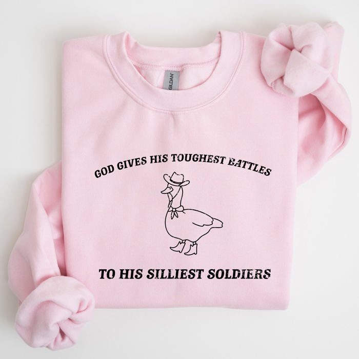Toughest Battles Silliest Soldier Goose Meme Aesthetic Humor Premium Cotton Sweatshirt
