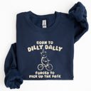 Medium Navy Born To Dilly Dally Bear Meme Sweatshirt