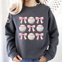 XXXL Dark Gray Heather Baseball Pink Bows Mother Mama Sports Coquette Vintage Inspired Cozy Heartfelt Fan Mom Sweatshirt