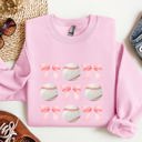 Large Light Pink Baseball Pink Bows Mother Mama Sports Coquette Vintage Inspired Cozy Heartfelt Fan Mom Sweatshirt