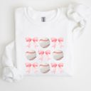 Medium White Baseball Pink Bows Mother Mama Sports Coquette Vintage Inspired Cozy Heartfelt Fan Mom Sweatshirt