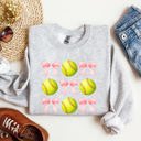 Medium Ash Light Gray Softball Pink Bows Sports Coquette Vintage Inspired Soft Touch Cozy Fleece Sweatshirt