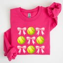 Large Heliconia Bright Pink Softball Pink Bows Sports Coquette Vintage Inspired Soft Touch Cozy Fleece Sweatshirt